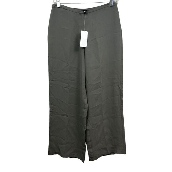 Eileen‎ Fisher Pants Silk Georgette Crepe Wide Leg Zip Mushroom Women Size L - Picture 1 of 7